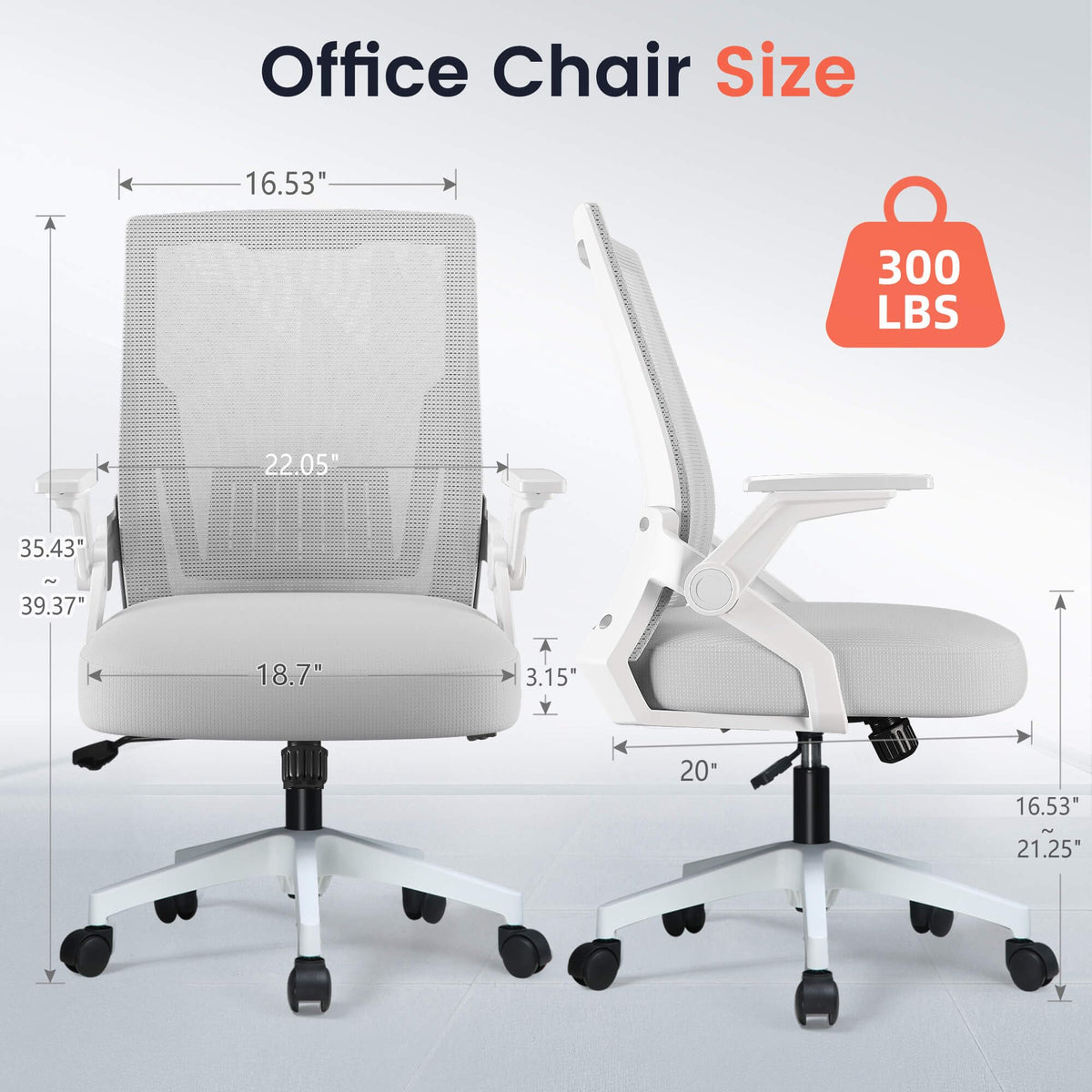 GTPLAYER Ergonomic Office Chair with Flip-up Armrests Executive Computer Chair for Home Office, Breathable Mesh & Comfy Lumbar Support, Moon Gray