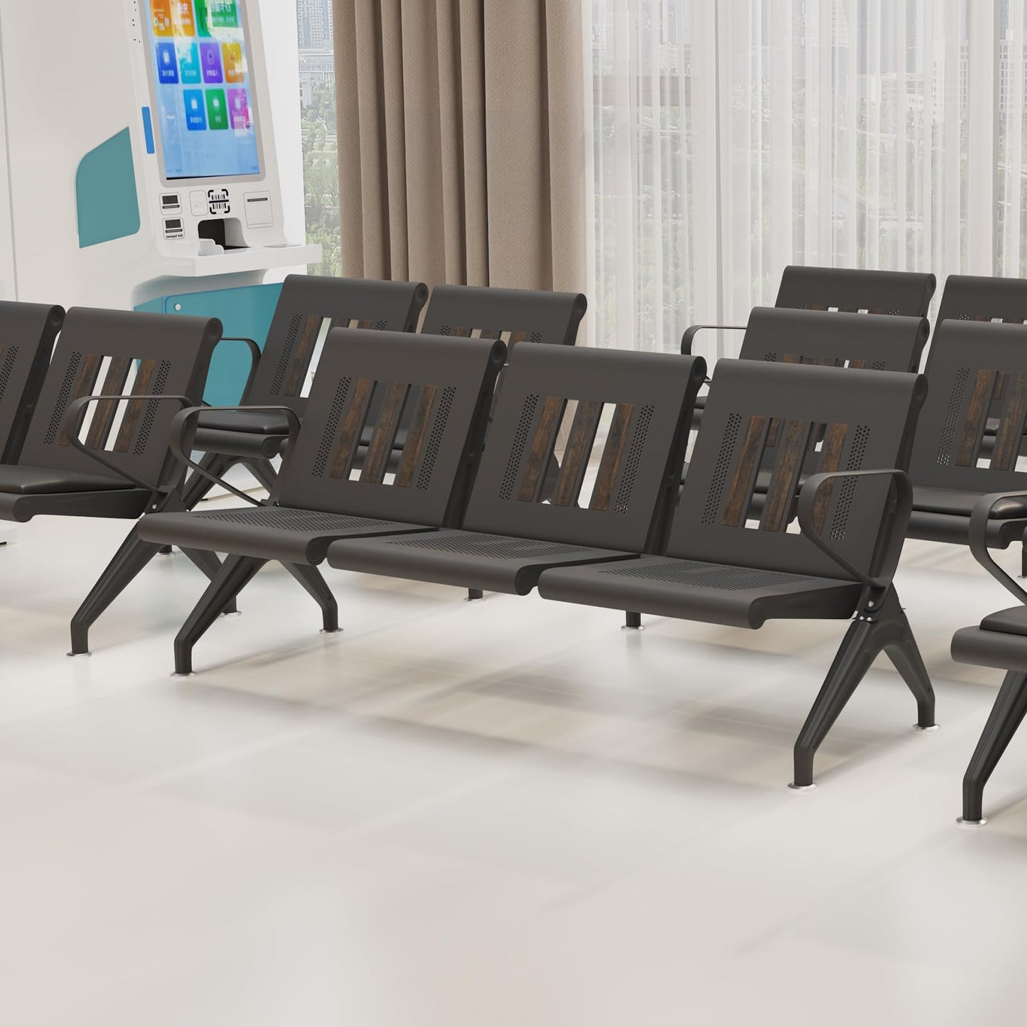 wonline Waiting Room Bench, Waiting Room Chairs with Arm, Office Furniture Lobby Conference Reception Bench Office Guest Seating for Clinic Airport Hospital Barber Salon Bank