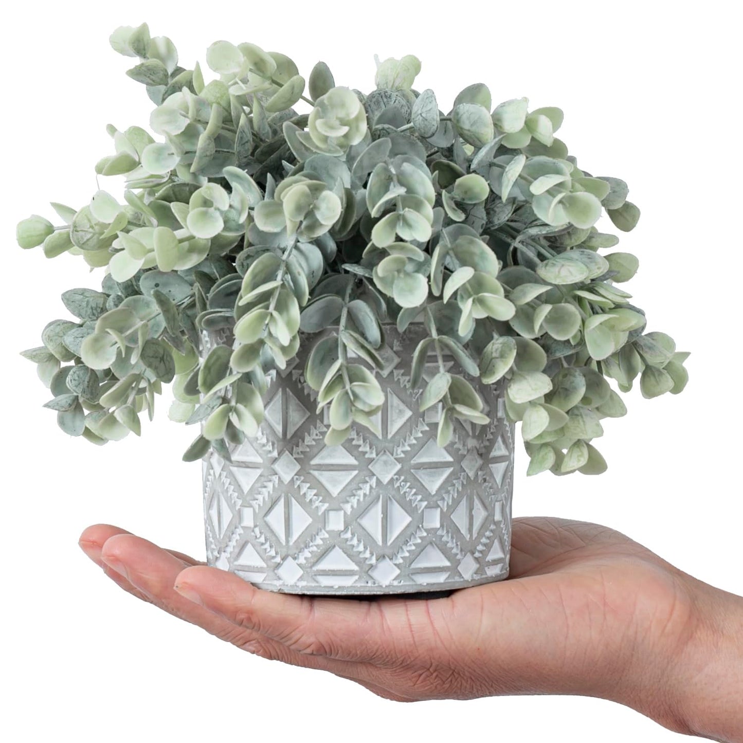 MyGift Artificial Eucalyptus Plant in Modern Gray Concrete Pots with Geometric Embossed Pattern (1, Grey)