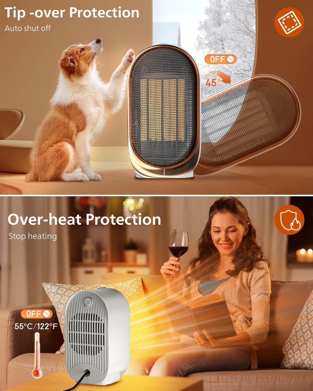 QQT Space Heater,Portable Mini Energy Efficient Space Heaters for Indoor Use,2-Speed Portable Heater Fan for Office with Adjustable,Triple Protection,Suitable for Bedroom,Office and Indoor Use(Purple)