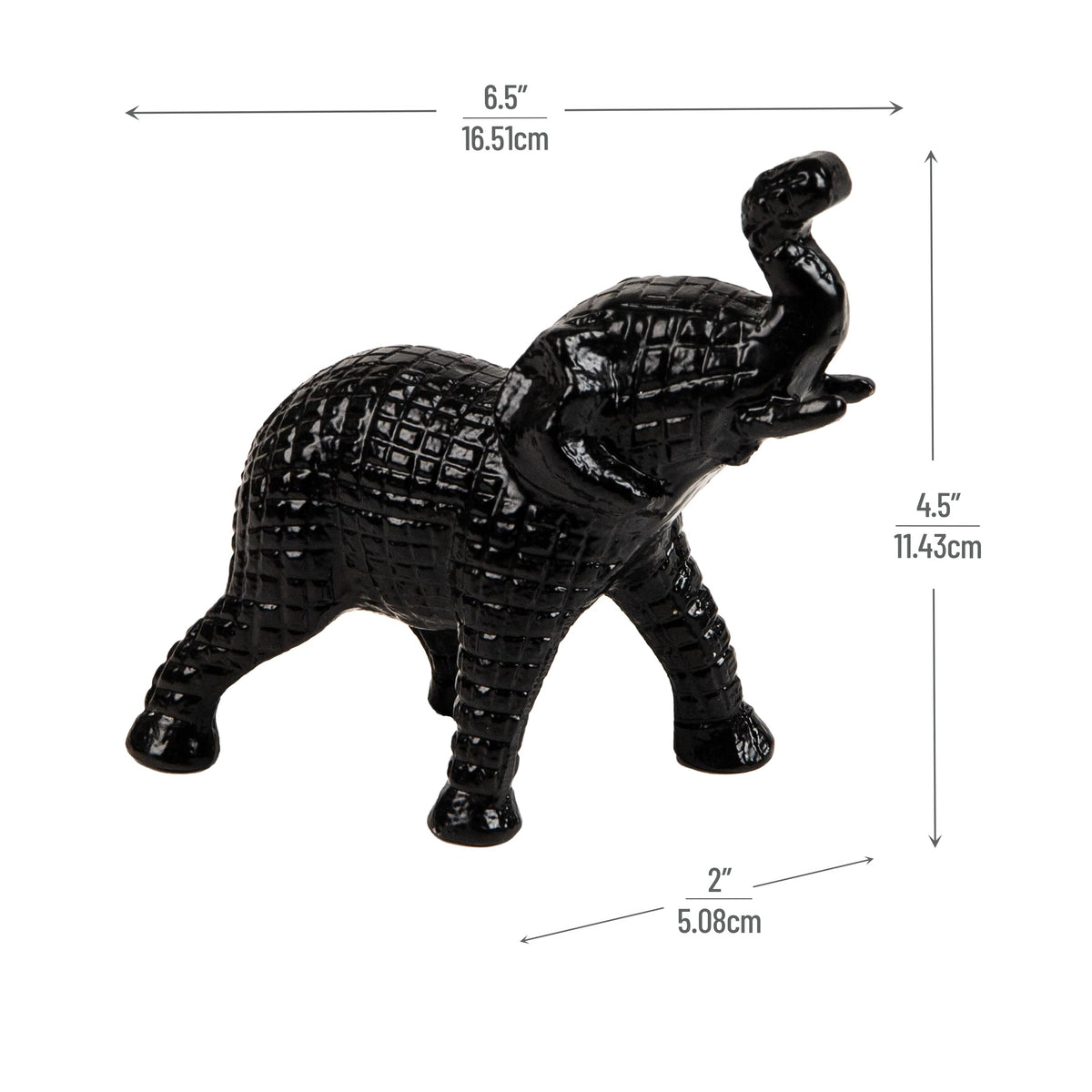 Mind Reader Lucky Wealth Elephant Figurine, Symbol of Fortune, Wealth, and Happiness, Decorative Sculpture, Cast Aluminum, Black