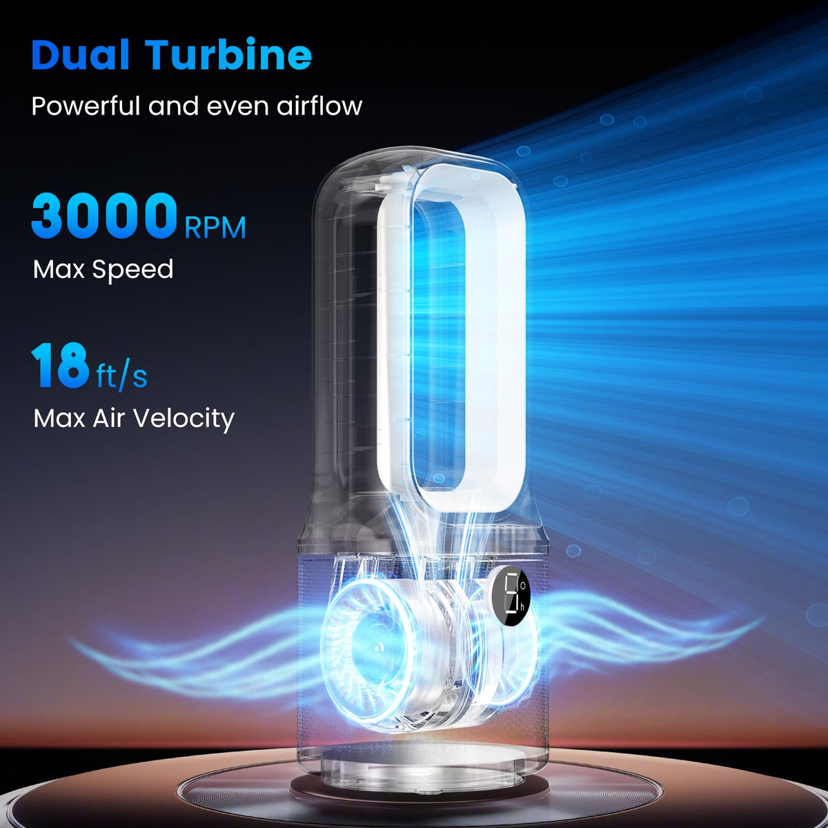 Misby Desk Fans Small Quiet, 13 Inch Bladeless Table Fan, 5 Speeds for Powerful Airflow, 70° Oscillating Fan with Night Light and Timer, Desktop Cooling Fan for Bedroom, Office, Nightstand