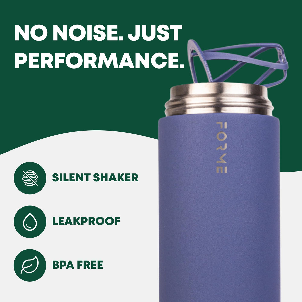 FORME - Blender Shaker Bottle, Leakproof Double Insulated Stainless Steel, Noiseless Shaker Bottle for Hot & Cold Drinks with Supplement Storage, Ideal for Protein & Shakes (Slate Blue, 16.9 ounces)