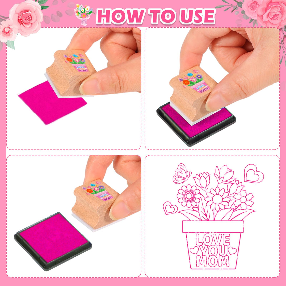 HOWAF 12pcs Mother's Day Wooden Stamps, Happy Mother's Day Rubber Stamps for Crafting, Best Mom Craft Inking Stamp Pads Set for Crafting and DIY Scrapbooking Card Making Hand Book