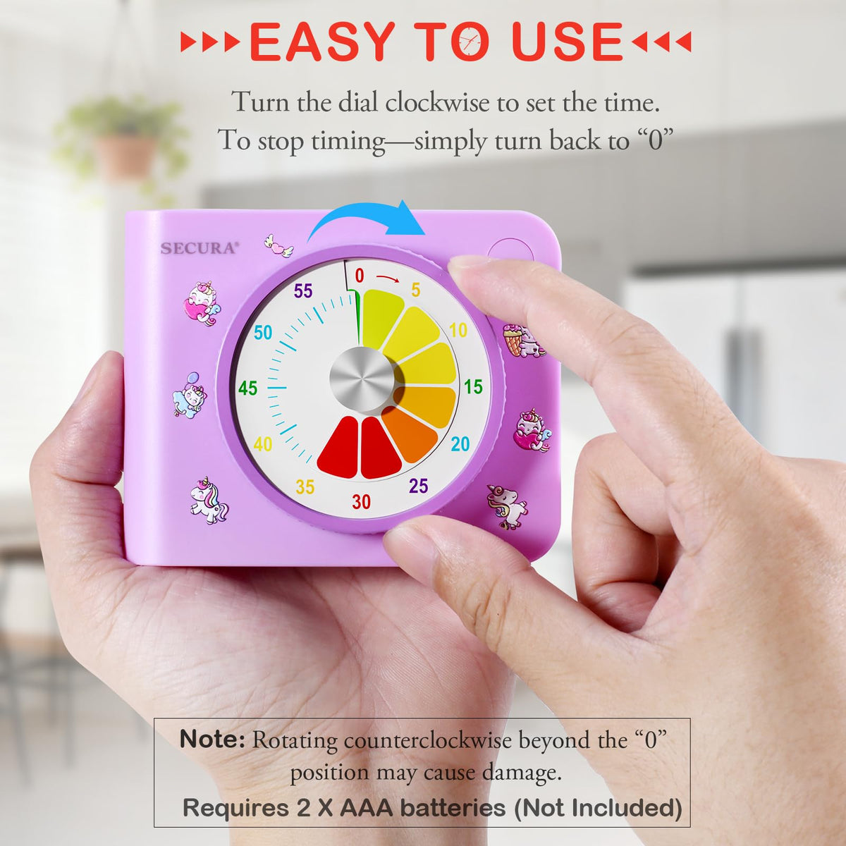 Secura Visual Timer for Kids – 60-Minute Classroom Countdown Timer with Color Disc, Time Management Tool for Kids, Teachers & Parents, Silent & Beep Modes, Magnetic Back & Stand (Purple)