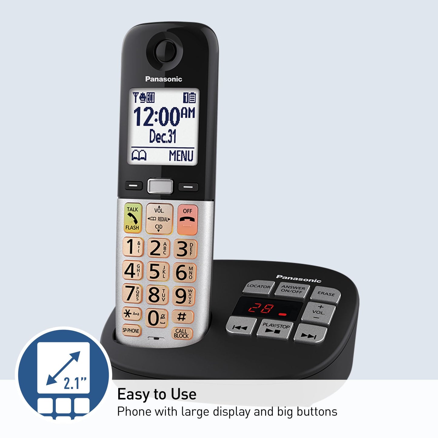 Panasonic Cordless Phone, Easy to Use with Large Display & Big Buttons, Flashing Favorites Key, Flashlight, Call Block, Volume Boost, Talking Caller ID, House Phones, 2 Cordless Handsets - KX-TGU432B