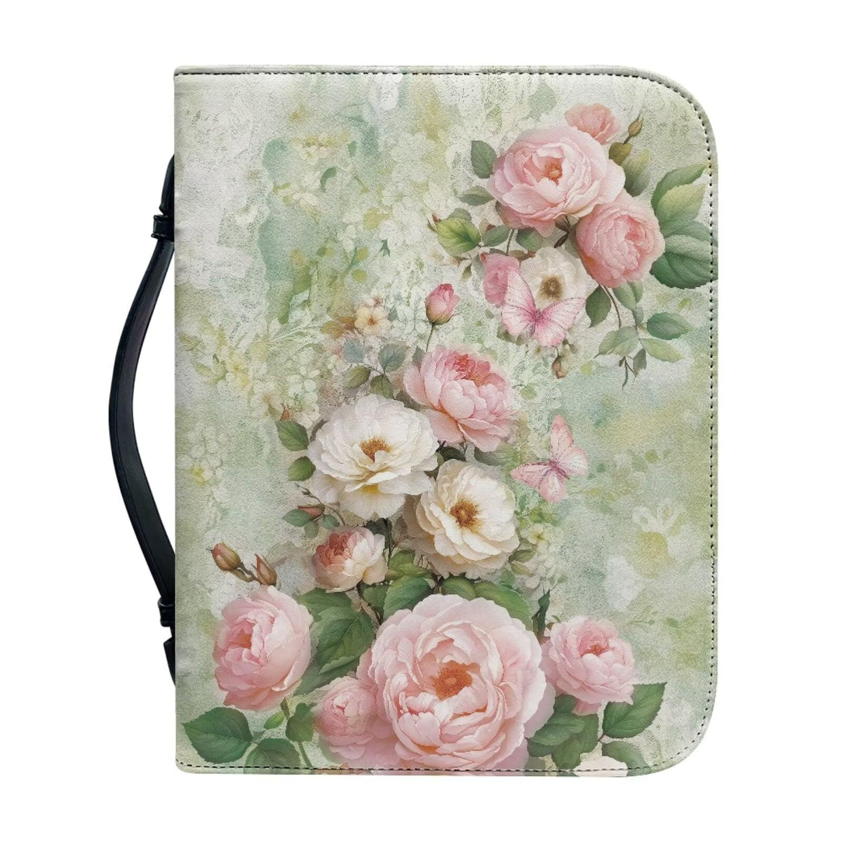 WUYOJUXA Pink Flower Print Bible Carrying Case for Girls Book Protector for Book Lovers Bible Study Supplies Accessories Christian Gifts for Women Large Quilted Bibles Case with Handle-L