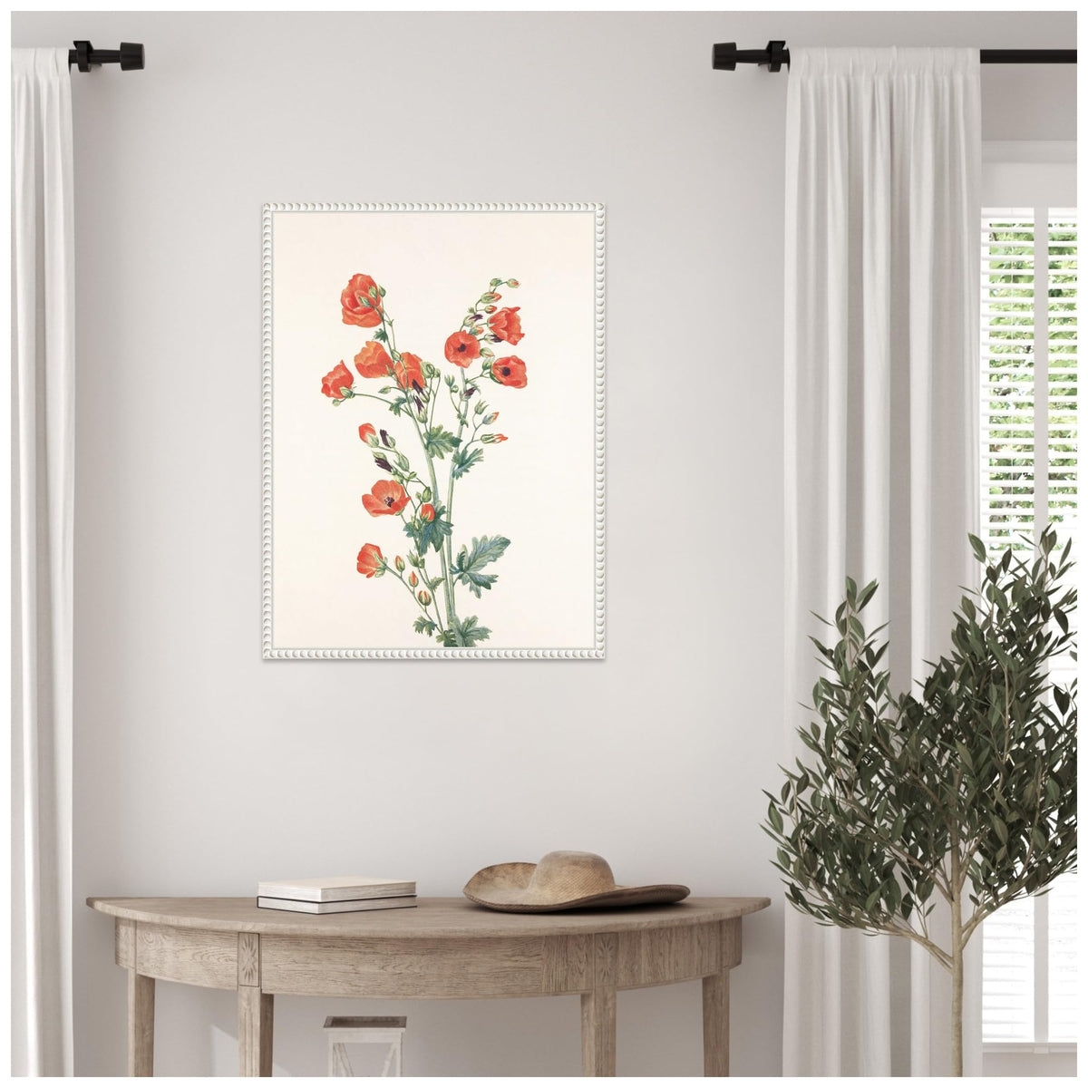 Amanti Art Framed Canvas Wall Art 24x18 Scarlet Globe Mallow (1925) Framed Wall Art Canvas, Flowers Artwork, Traditional Decor, Medium Poster for Living Room, Bedroom, Bathroom, Kitchen, Office