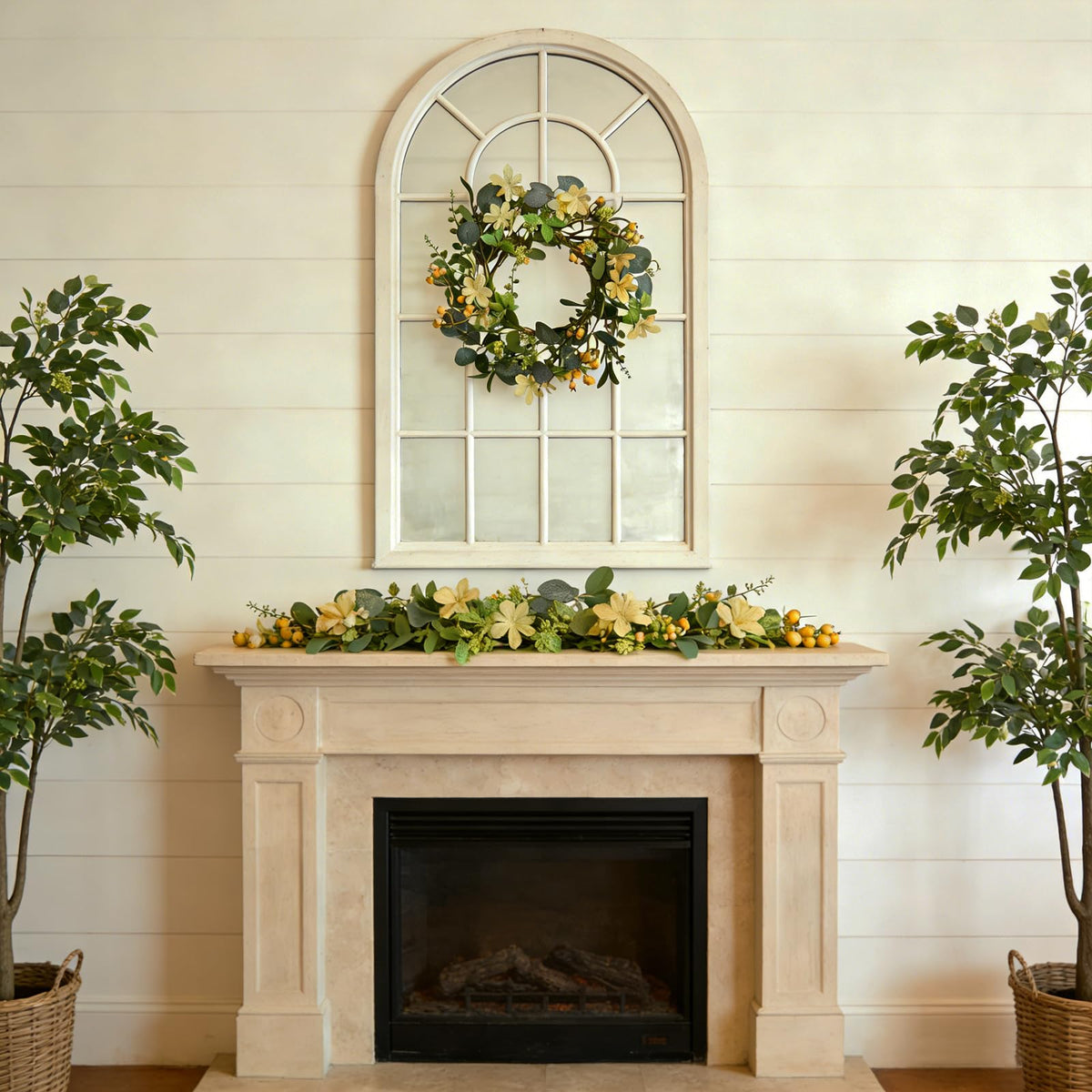 Bibelot Artificial Eucalyptus Berry Wreath, Front Door Wreath 16 Inch, Spring Greenery Wreaths with Berries for Outdoor Farmhouse Wall Window All Seasons