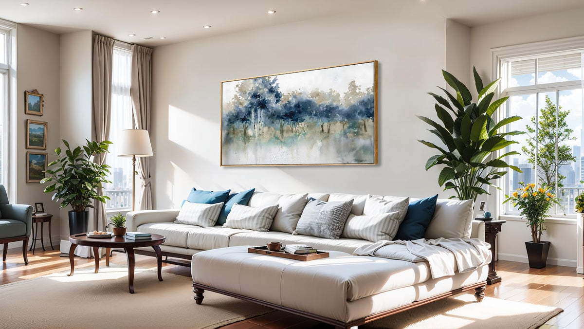 Wall Art Landscape Modern Wall Decor Canvas Painting Blue Ink Wall Art Large Artwork for Living Room Bedroom Office Home Decor 20"x40" with Framed