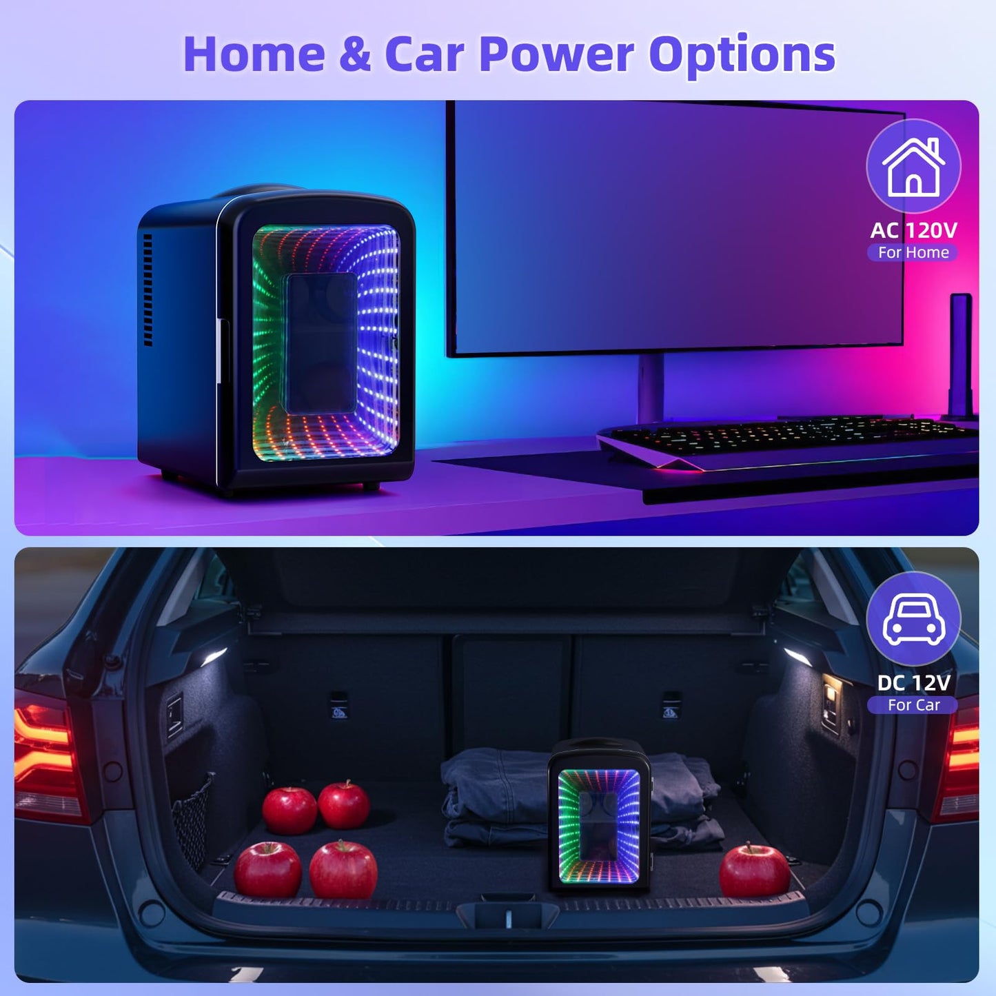 Antarctic Star Mini Compact Refrigerator with Gaming Light, 4L Capacity/6 Cans Portable Mini Fridge, for Bedroom,Car,Office and Dorm, Small Cooler for Cosmetics, Beverage and Food, Black