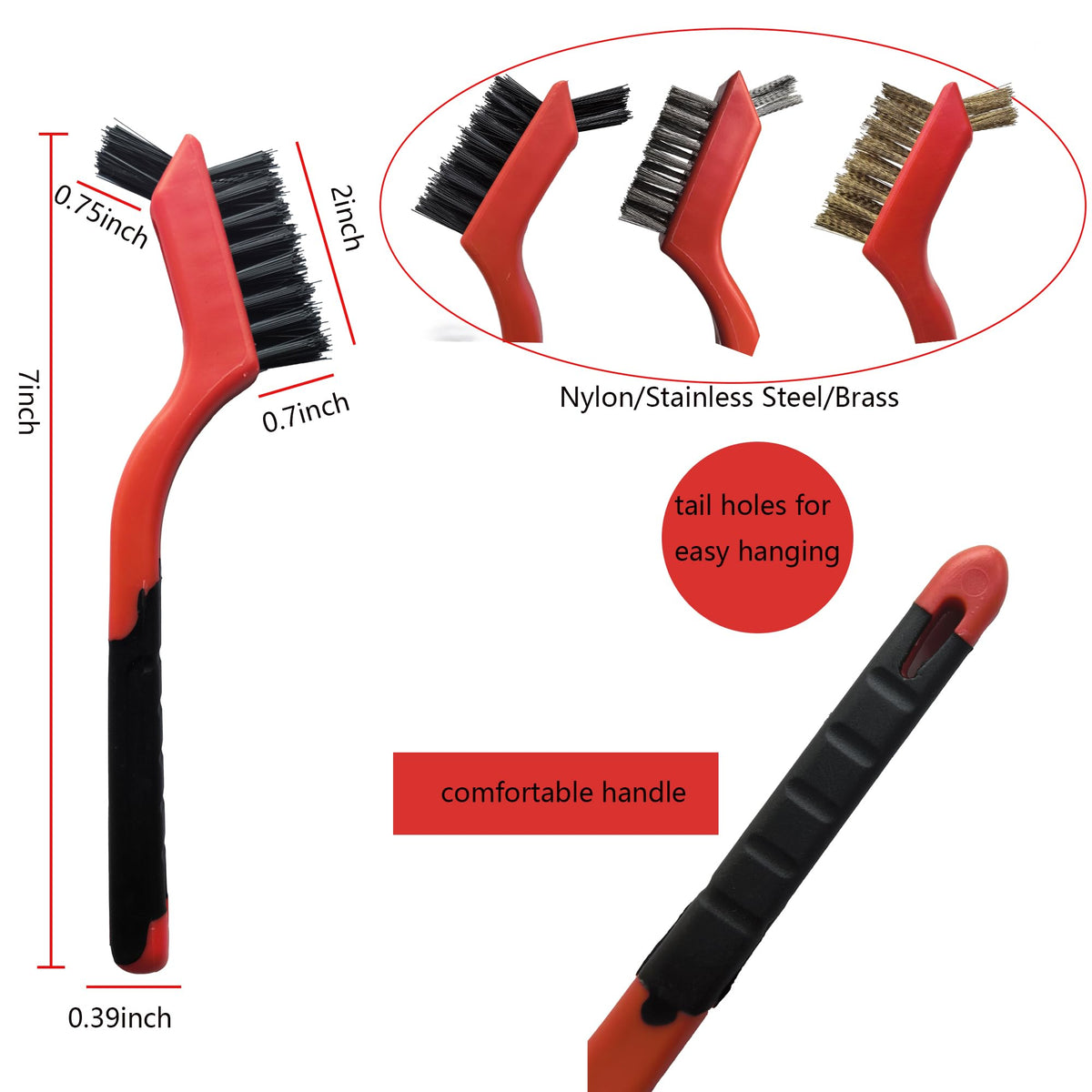 Small Wire Brushes Set for Cleaning Rust Removal in Holes, 6pcs Brass/Stainless Steel/Nylon Brushes