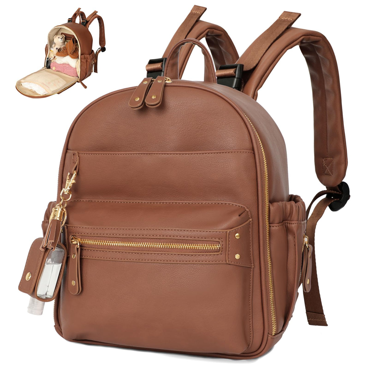 miss fong Small Diaper Bag Mini Diaper Bag Backpack Mini Backpack with 11 Pockets Baby Diaper Bag with Hand Sanitizer Holder, 2 Insulated Pockets