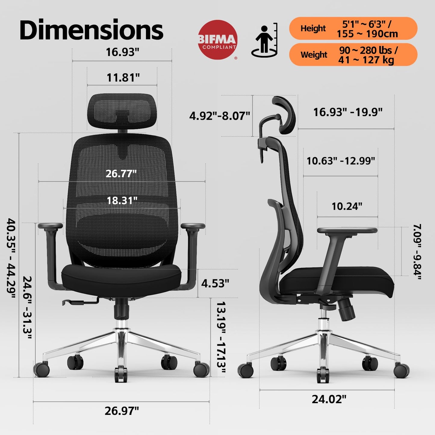 QuelSoft Ergonomic Office Chair, Home Office Desk Chairs, 3D Lumbar Support High Back Desk Chair, Comfortable Computer & Gaming Chair for Office & Home - Black