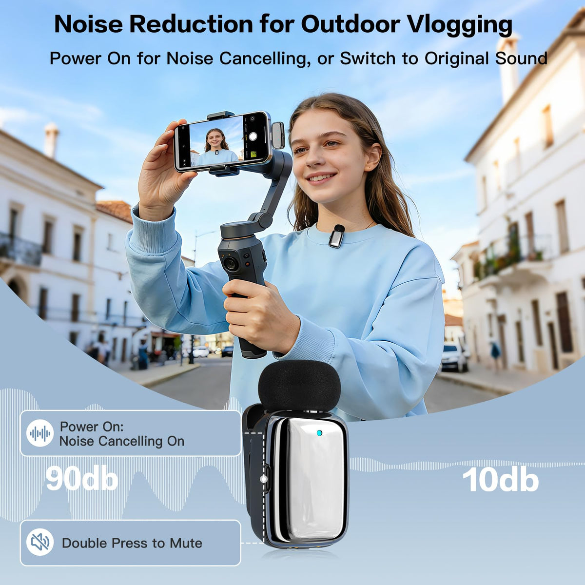 ZealSound Mini Wireless Lavalier Microphone for iPhone iPad Android, Dual Channel Wireless Microphones with Noise Cancellation, Mute & Volume Control, 33H Battery Case, USB-C & Lightning Plug & Play