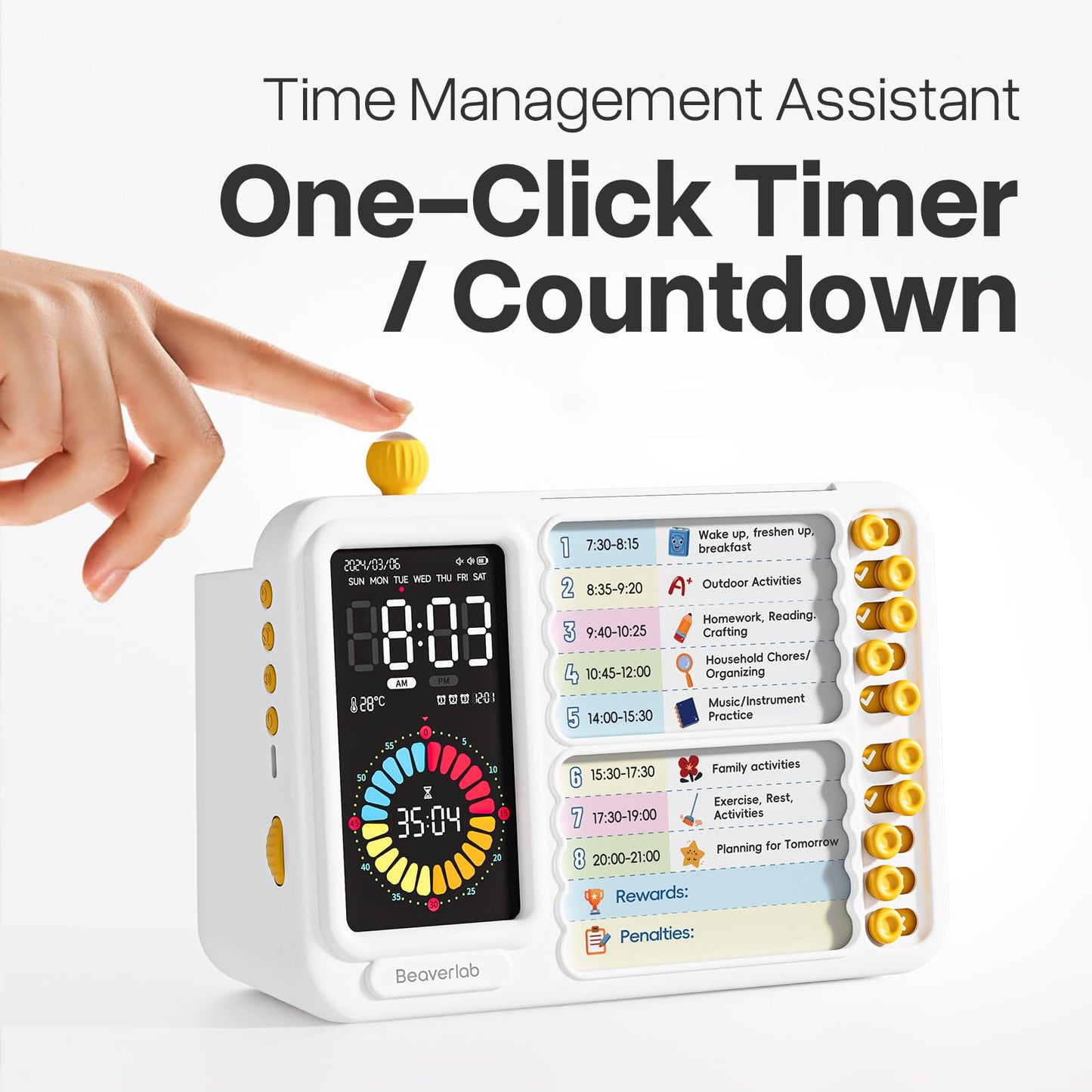 Visual Timer for Kids with 99 Minute Countdown, ADHD Timer with Planning Board, Daily Chore Board-Checklist for Autism, Silence Timer for Students