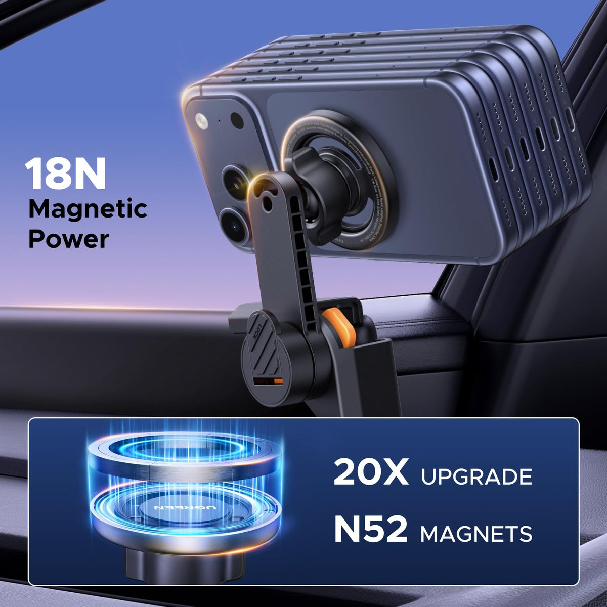 UGREEN Phone Holder for Tesla Model 3 and Y Accessories Magsafe Car Mount Magnetic Phone Mount Strongest Magnet Power Compatible with iPhone 17 16 15 14 13 Plus Pro Max Series