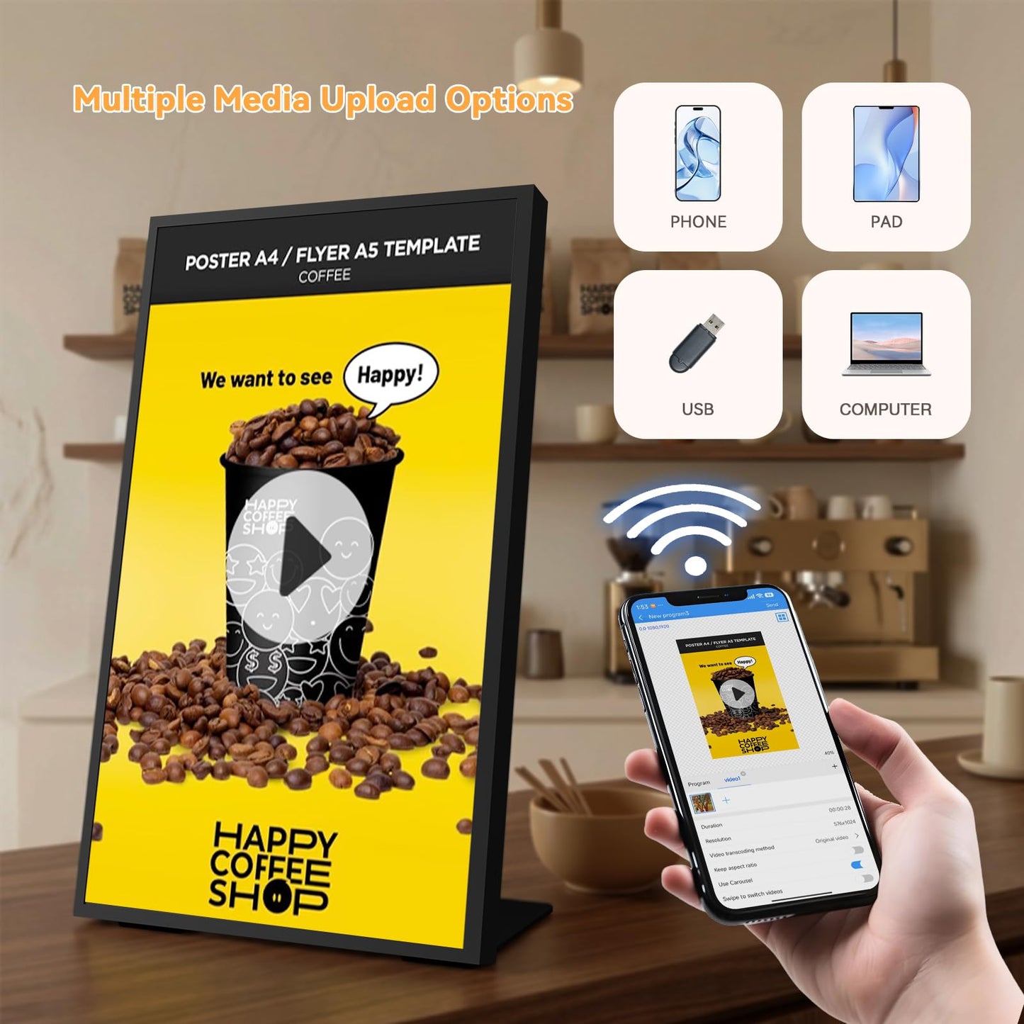 Canlarriz Digital Menu Board 18.5 Inch 700 Nits Ultra-Bright Android Display with Free Web Editor, Desktop Digital Signage for Stores, Restaurants & Commercial Use