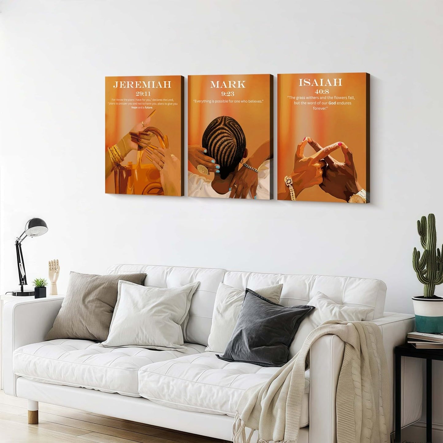 3Pcs Framed Black Women Christian Scripture Afrocentric Design Wall Art Decor Canvas Print Pictures Bible Verses Modern Artwork Poster Gallery Bedroom Living Room Office 12x16 Inch Ready to Hang