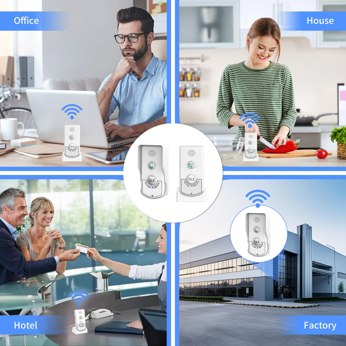 Doorbell Intercoms System for Home, 2 Way Room to Room Door Intercom Wireless with Long-Lasting Rechargeable System, Communication Devices for House Office Classroom with FCC/CE Certified