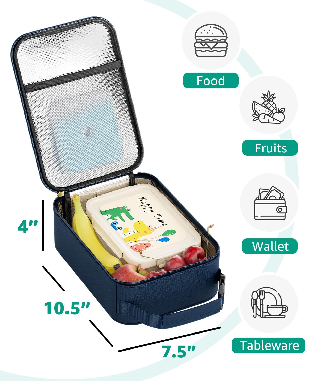 HowFly Small Lunch Bag - Insulated Lunch Box Bag for Women Men - Portable Thermal Reusable Meal Cooler Bags with Buckle Handle for Work School - Navy Blue