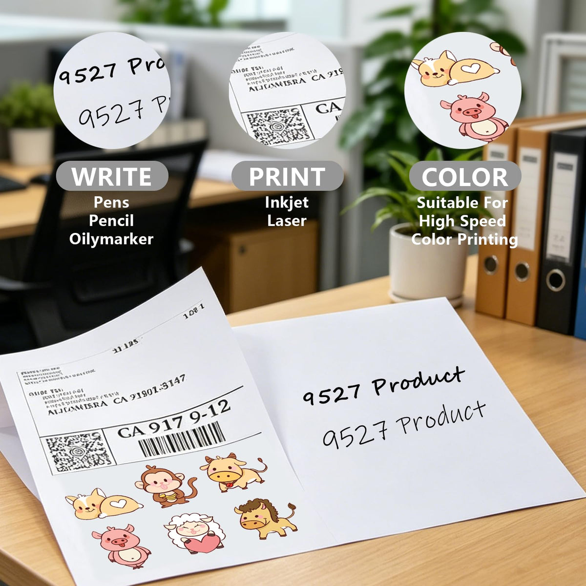 9527 Product 8.5" x 5.5" Half Sheet Self Adhesive Shipping Labels for Laser & Inkjet Printers, Easy to Peel Label, 100 Sheet 8.5 x 11 Address Labels, 2 Labels per Sheet (200 Labels)