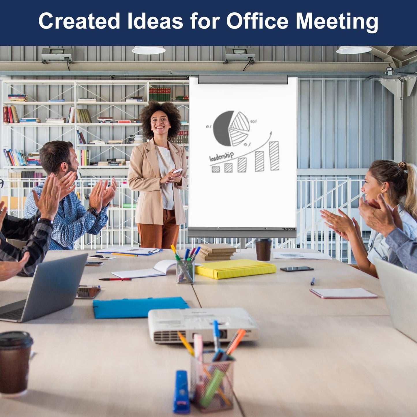 TSJ OFFICE Rolling Whiteboard Standing - 40 x 26 Inches Magnetic Mobile White Board with Stand, Height Adjustable Dry Erase Board on Wheels with Paper Clamp on Top, Gray