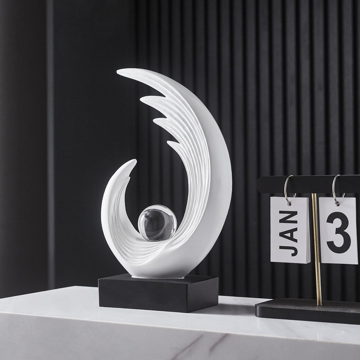 FJS Modern White Statue, Resin Shelf Decor, Abstract Art Sculptures for Living Room, Bookshelf, Dining Room, Office, Coffee Table, TV Stand
