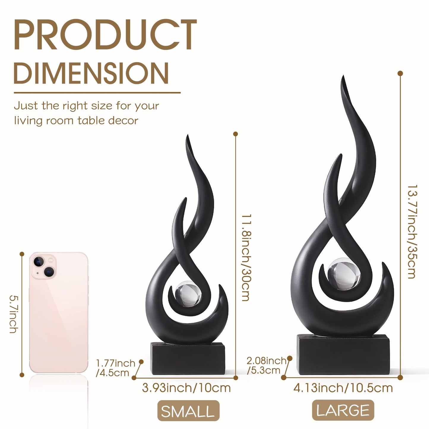 FJS Black Decor Modern Flame Statue Home Decorations for Living Room, 13.7" H Resin Sculptures Home Décor Accents, Abstract Art Sculpture for Dining Room Office Coffee Table Centerpiece