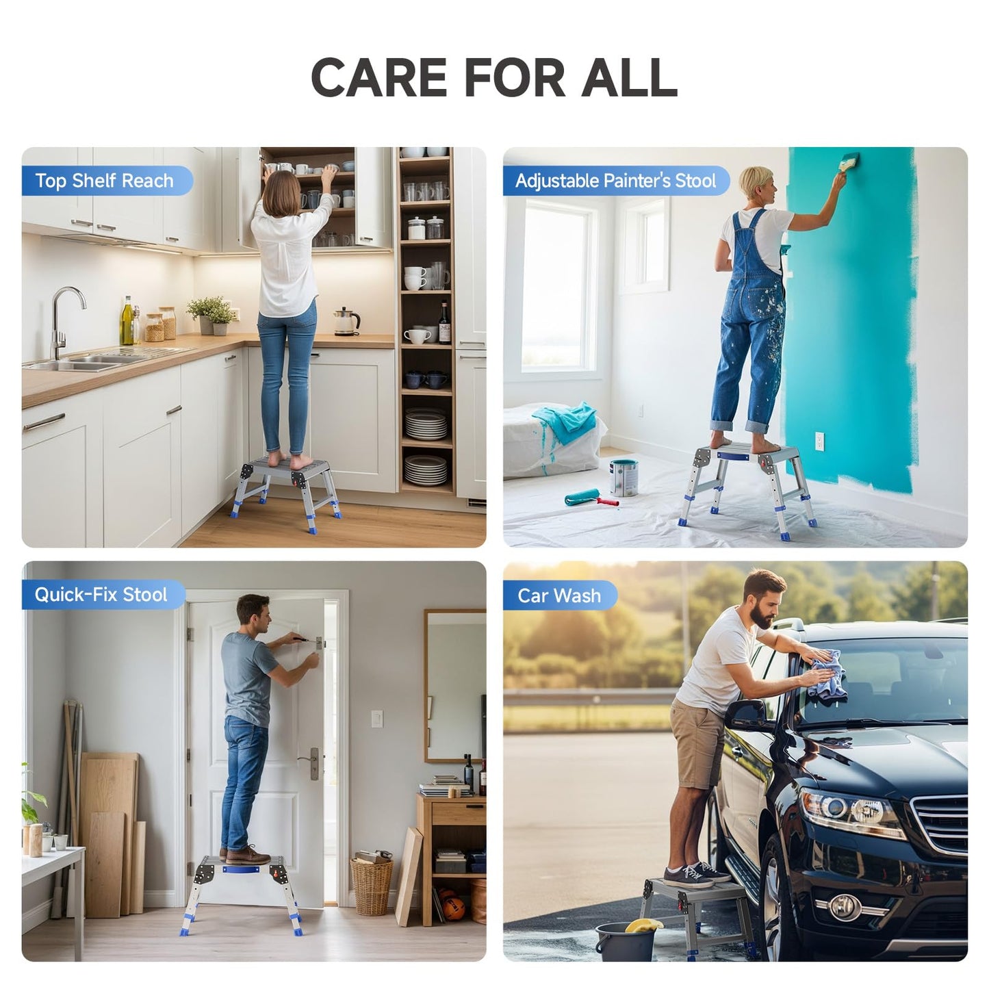 Loyoda Folding Step Stool for Adults, Aluminum Work Platform Adjustable Height, Lightweight and Durable Portable Outdoor Aluminum Step Stool Foldable, Maximum Load Capacity of 440 Pounds.