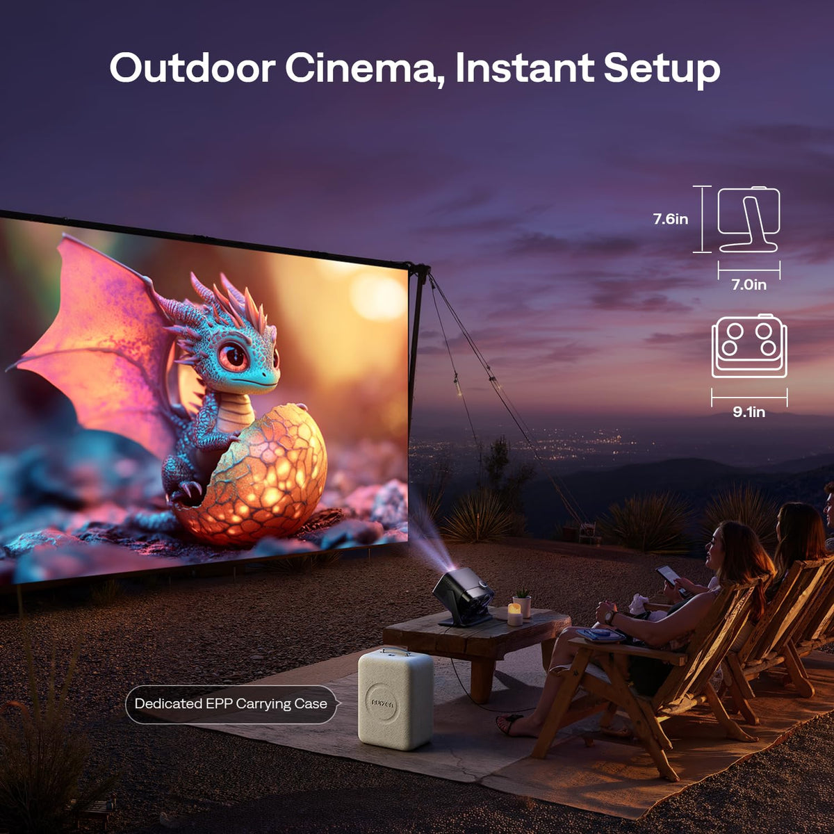 Aurzen BOOM mini Google TV Smart Projector with WiFi and Bluetooth, Voice Control, Family Mode, 20W Dolby Audio, Real-Time Focus, 4K Supported Movie Projector for Bedroom/Home Theater/Outdoor, Black