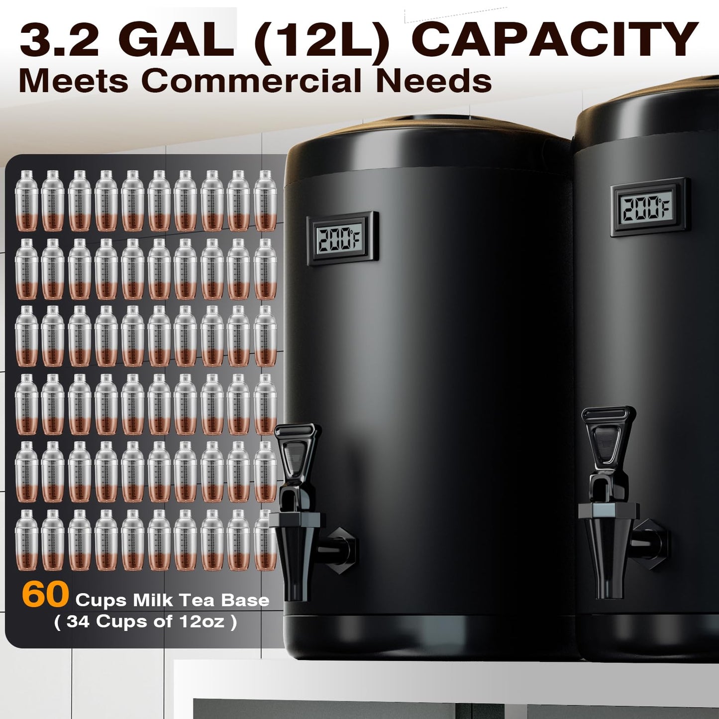 Insulated Beverage Dispenser-NON HEATING-75 Cup Cold Drink Beverage for Catering-Stainless Steel Iced Beverage Dispenser 12 L/3.2 Gallon Coffee Dispenser with Spigot for Tea,Juice (black)