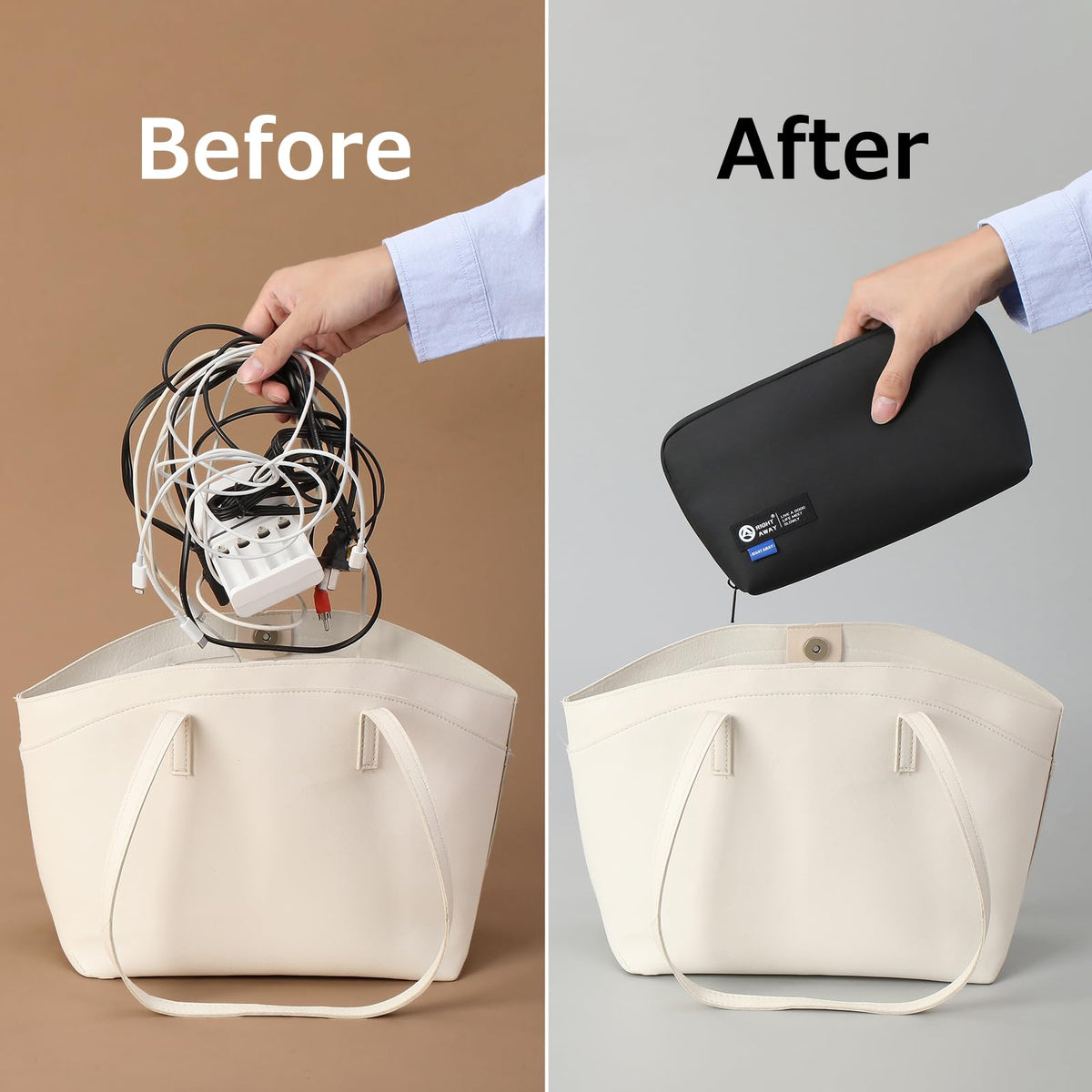 RIGHT AWAY Travel Tech Pouch，Waterproof Cord Case，Electronics Organizer Travel Case，Cable Organizer Storage Bag For Phone, Charger, Accessories(BLACK)