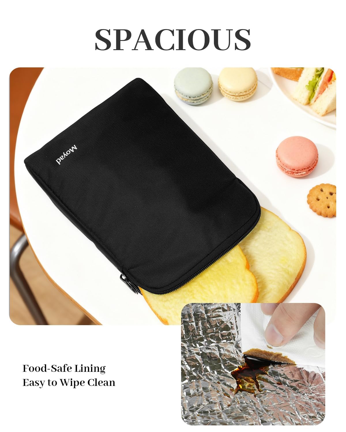 Moyad Reusable Sandwich Bags 2 Pack, Insulated Snack Bag for Lunch Bag, BPA Free Lunch Pouch for Men Women for Picnic, Travel, Office (Black)