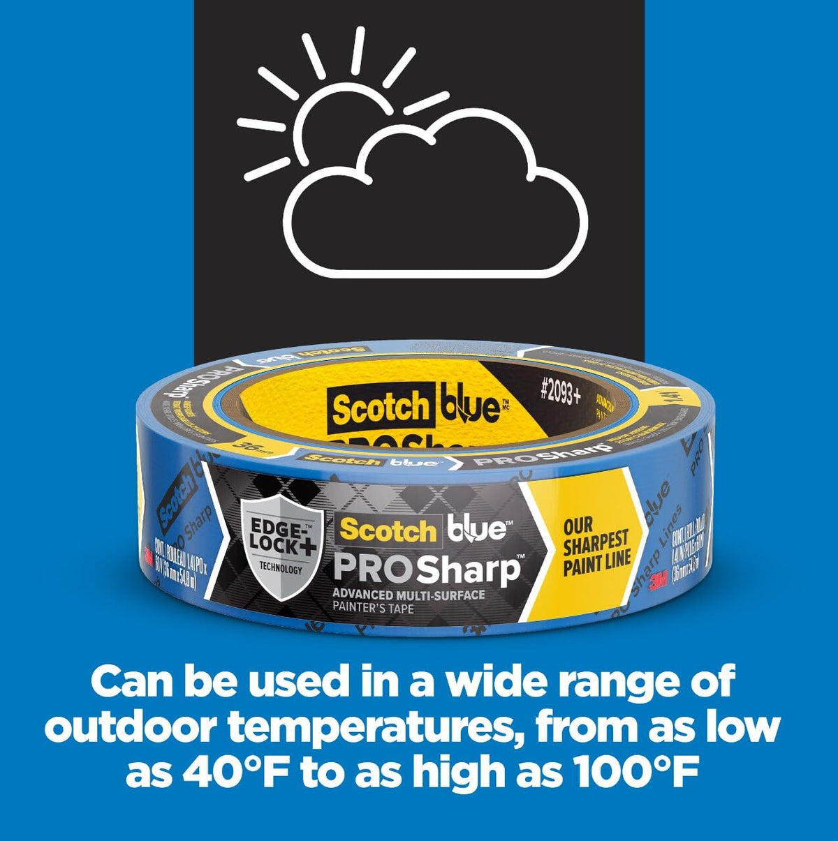ScotchBlue PROSharp Painter's Tape 1.5 Inch Wide (1.41 in x 60 yd) 3 Rolls Blue Tape Protects Surfaces and Removes Easily, Edge-Lock Tape for Indoor and Outdoor Use (2093+-36AC3)