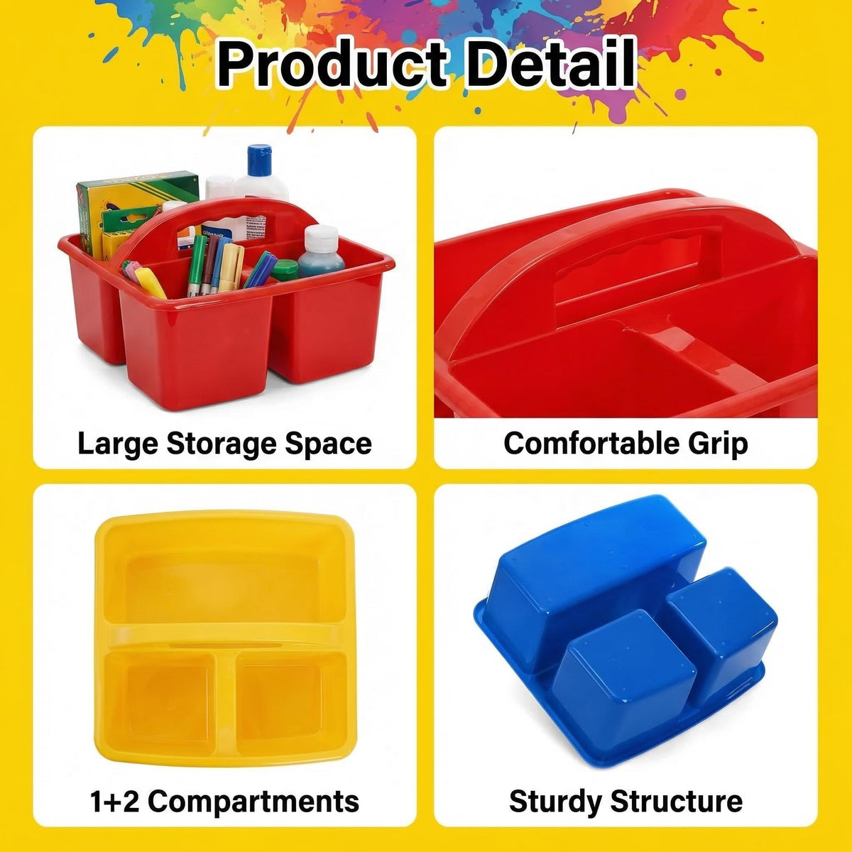 TOPZEA 3 Pack Classroom Caddy, 3 Compartments Plastic Teacher Classroom Supplies Organizer with Handle Small Portable Table Caddy for School & Art Supply, Crafts, Pencil, Office Desk Organization