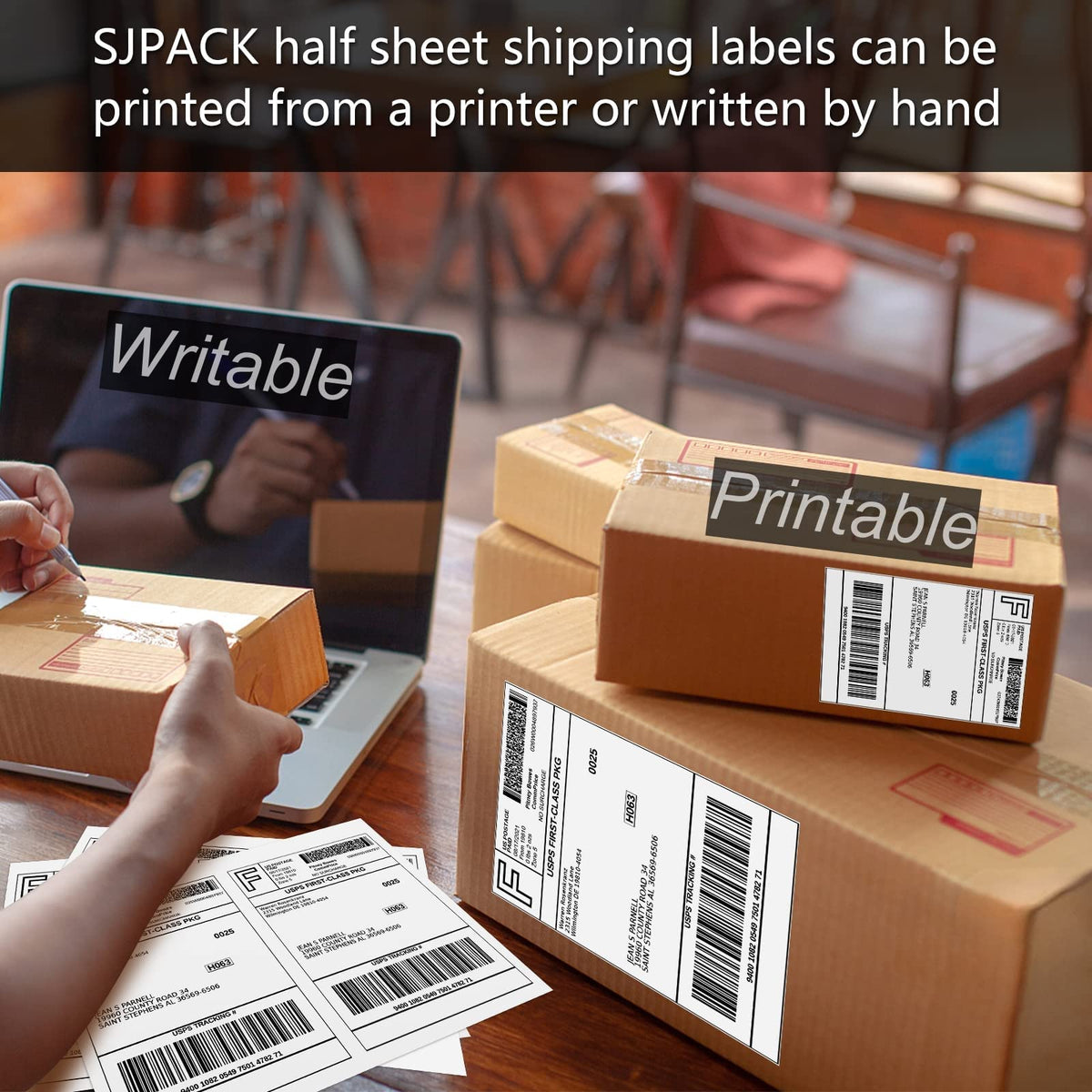 SJPACK 1000 Half Sheet Self Adhesive Shipping Labels, 8.5" x 5.5" Address Labels for Laser & Inkjet Printers(1000 labels-500 Sheet)