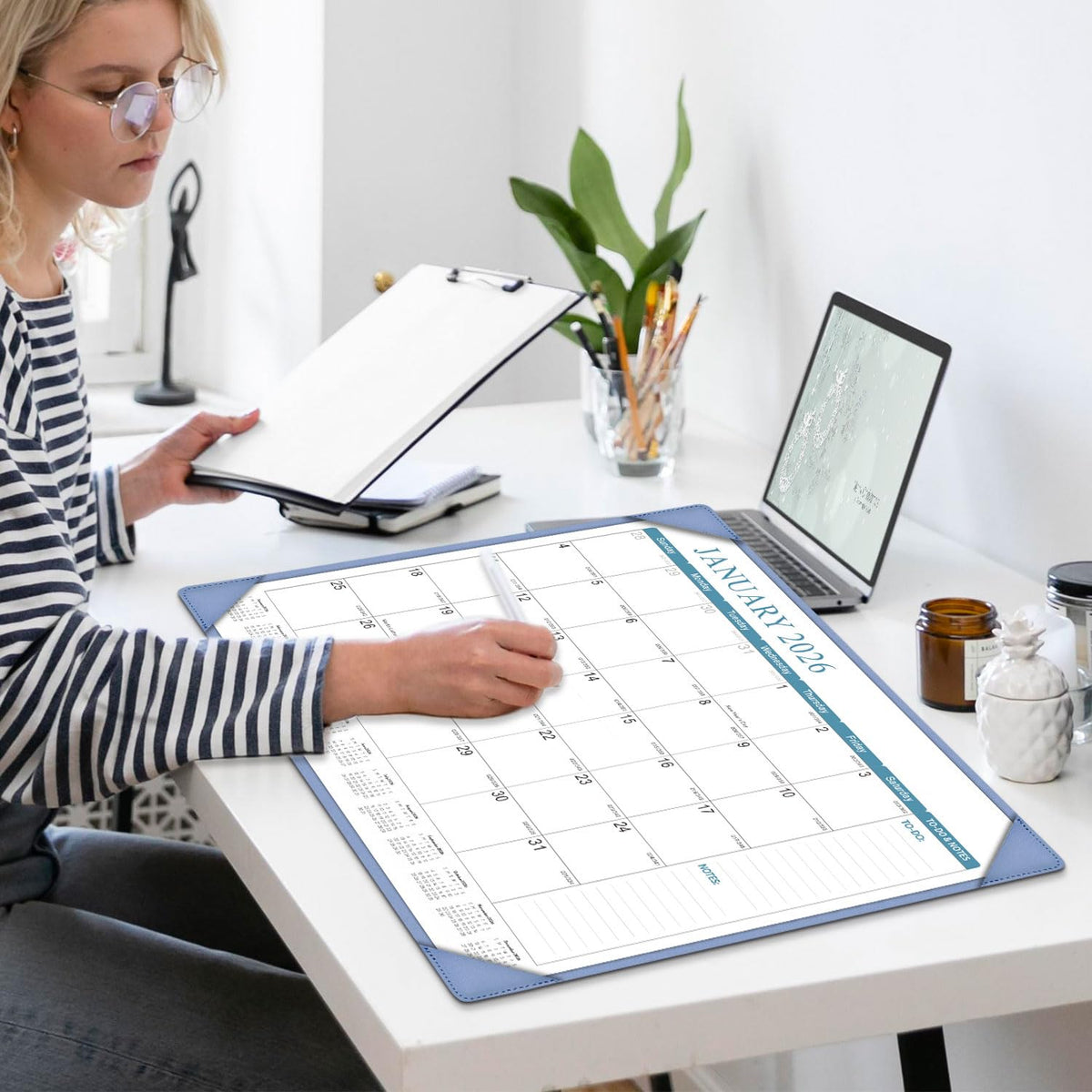 KOPEESY Desk Calendar 2026-2027, New Year Large Desk Calendar with Desktop Mat, 18 Months from January 2026 to June 2027, 22” x 17” Desktop Monthly Planner for Home or Office School