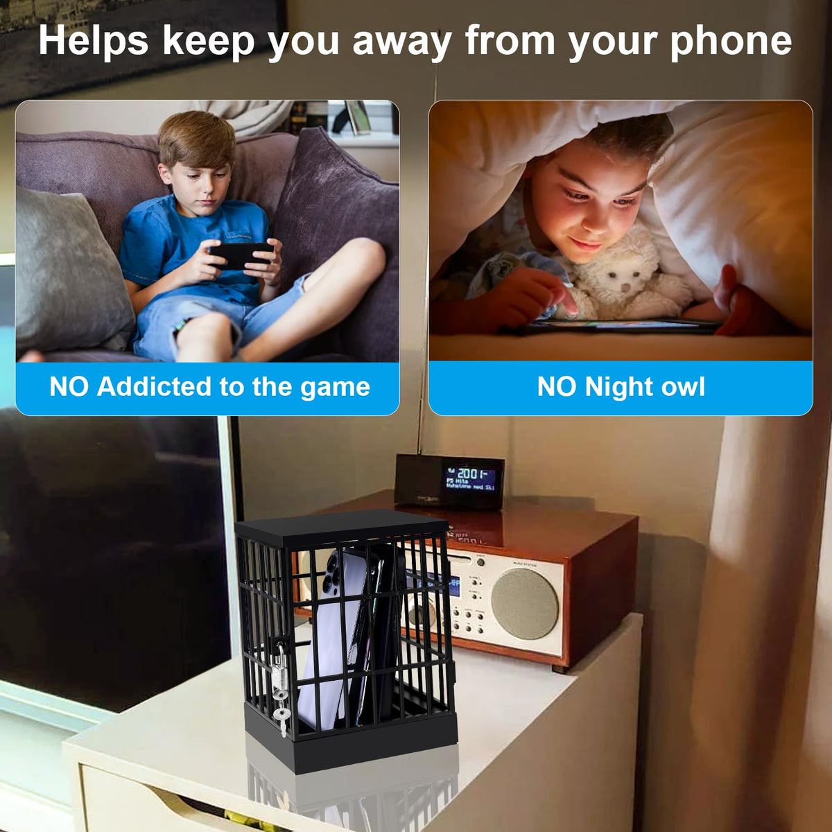 Gemaxvoled Cell Phone Jail Lock Box, Mobile Phones Prison Lockable Cage for Classroom Family Time Party