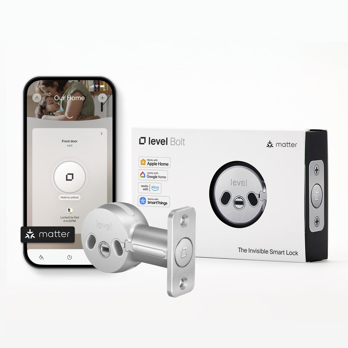 Level Bolt Smart Deadbolt - Make Your Lock Smart Without Changing Keys or Hardware - Matter-Over-Thread Plus Apple Home Key - Keyless & Remote Access via Apple, Alexa, Google Home, SmartThings