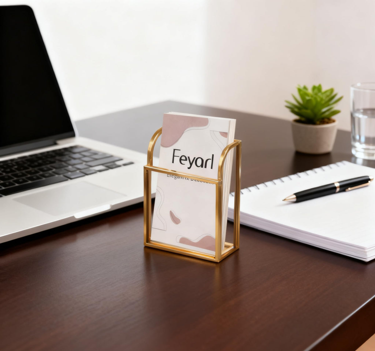 Feyarl Gold Glass Business Card Holder Vertical Clear Business Card Display Stand Organizer for Office Desk Reception Counter Salon Appointment Gift Cards