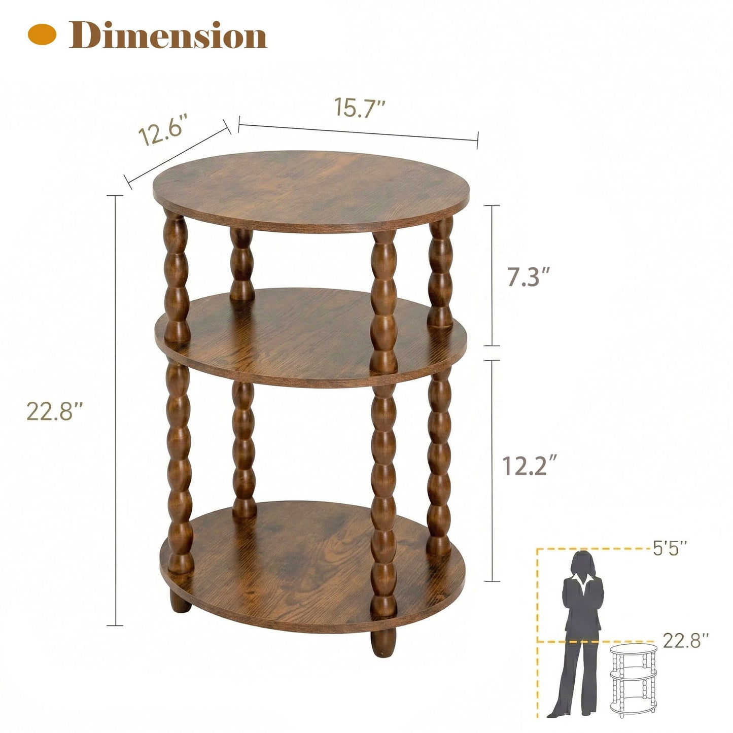 3-Tier Oval Side Table with Solid Wood Legs, Small End Table with Storage Shelves for Living Room Bedroom, Modern Night Stand Accent Table for Small Spaces, Easy Assembly