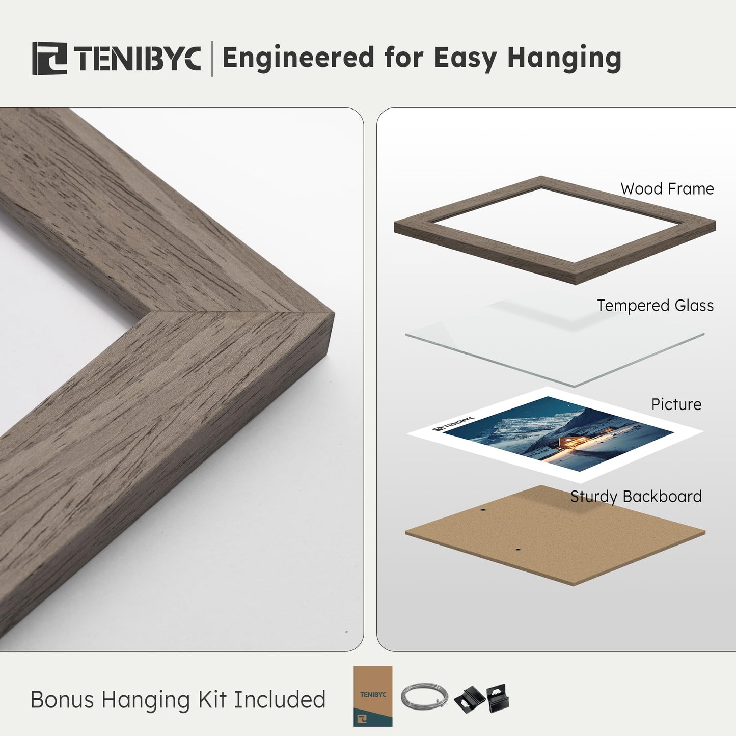 TENIBYC 11x14 Walnut Picture Frame 3 Pack with HD Glass - Natural Brown, Solid Wood Poster Frame, Wall Gallery Frame