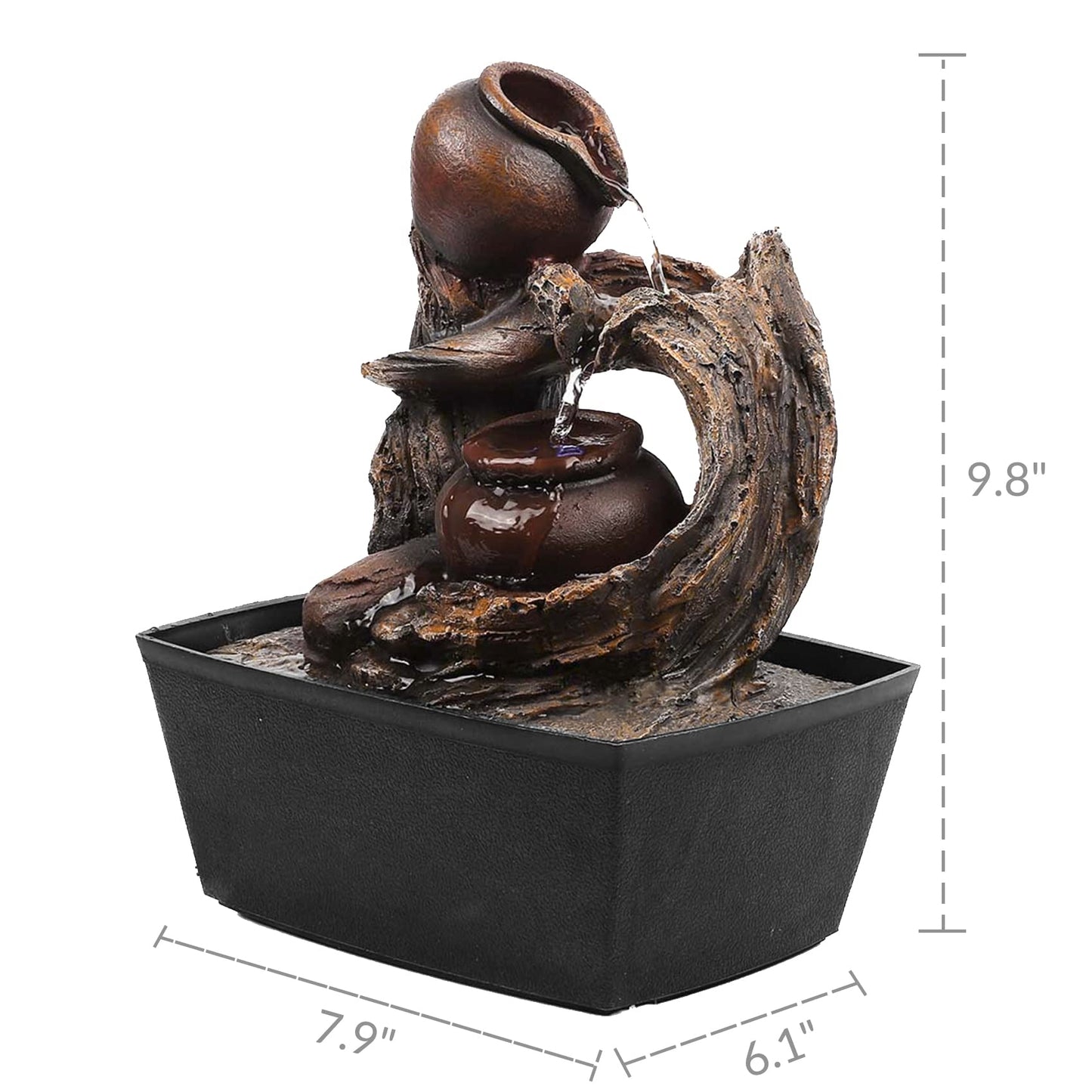 Ferrisland Tabletop Water Fountain Indoor - Tree Trunk with Jar Rustic Fountains Small Feng Shui Zen Waterfall Fountain W/LED Light & Soothing Sounds for Office Home Desktop Decor (Brown)