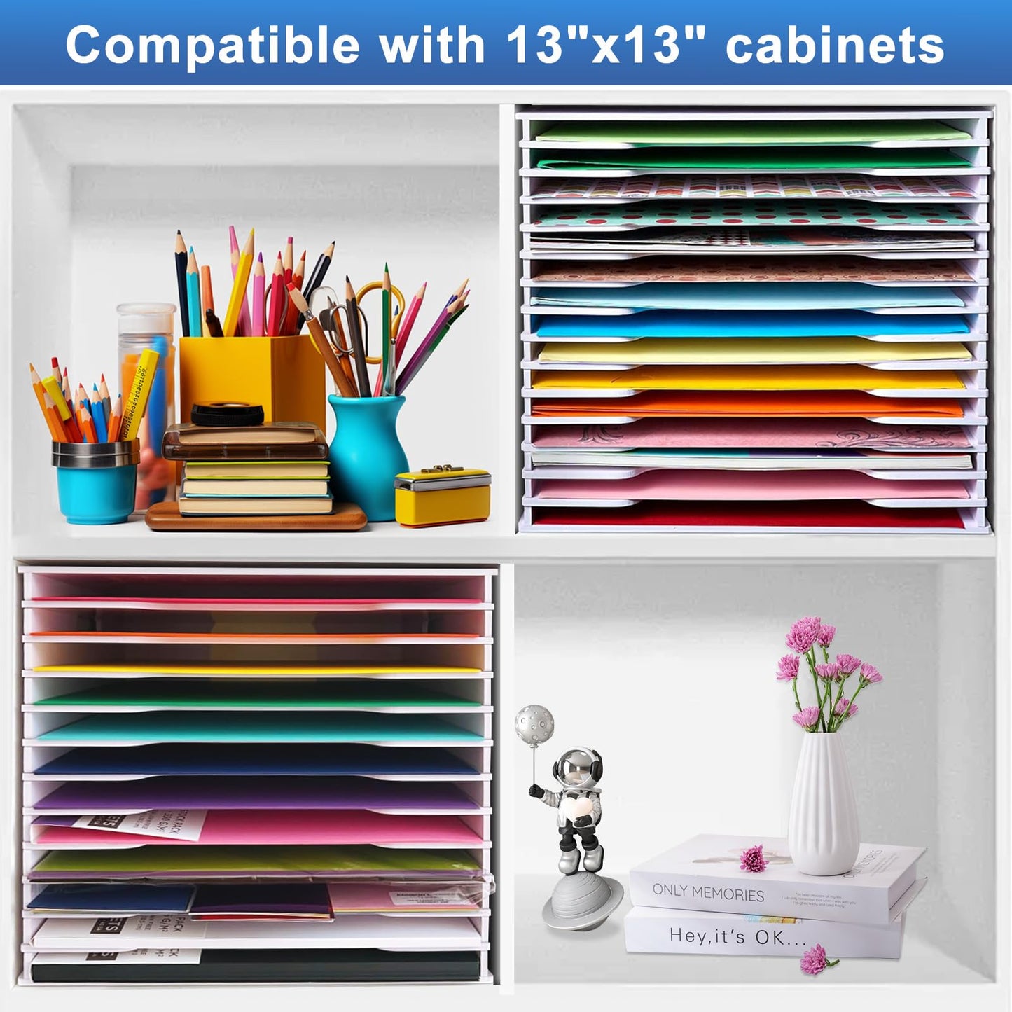 12x12 Scrapbook Paper Organizer Storage,12 Tier Desk File Organizer with Adjustable Shelves,Desktop 12 Slots File Sorter Storage Wide Document Holder Cabinets Letter Mail Tray for Home SchoolOffice