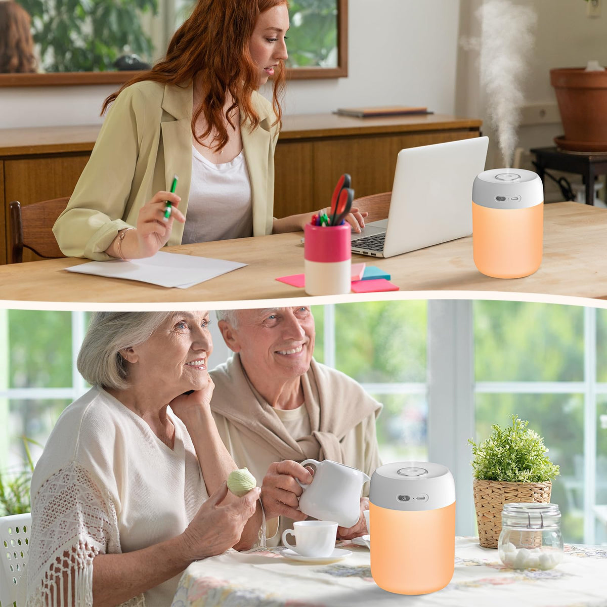 BAMCOO Portable Small Humidifier, 650ml Colorful Mini Humidifier for Bedroom, Office Desktop, Baby Room, Plants, Cool Mist Humidifiers(White)