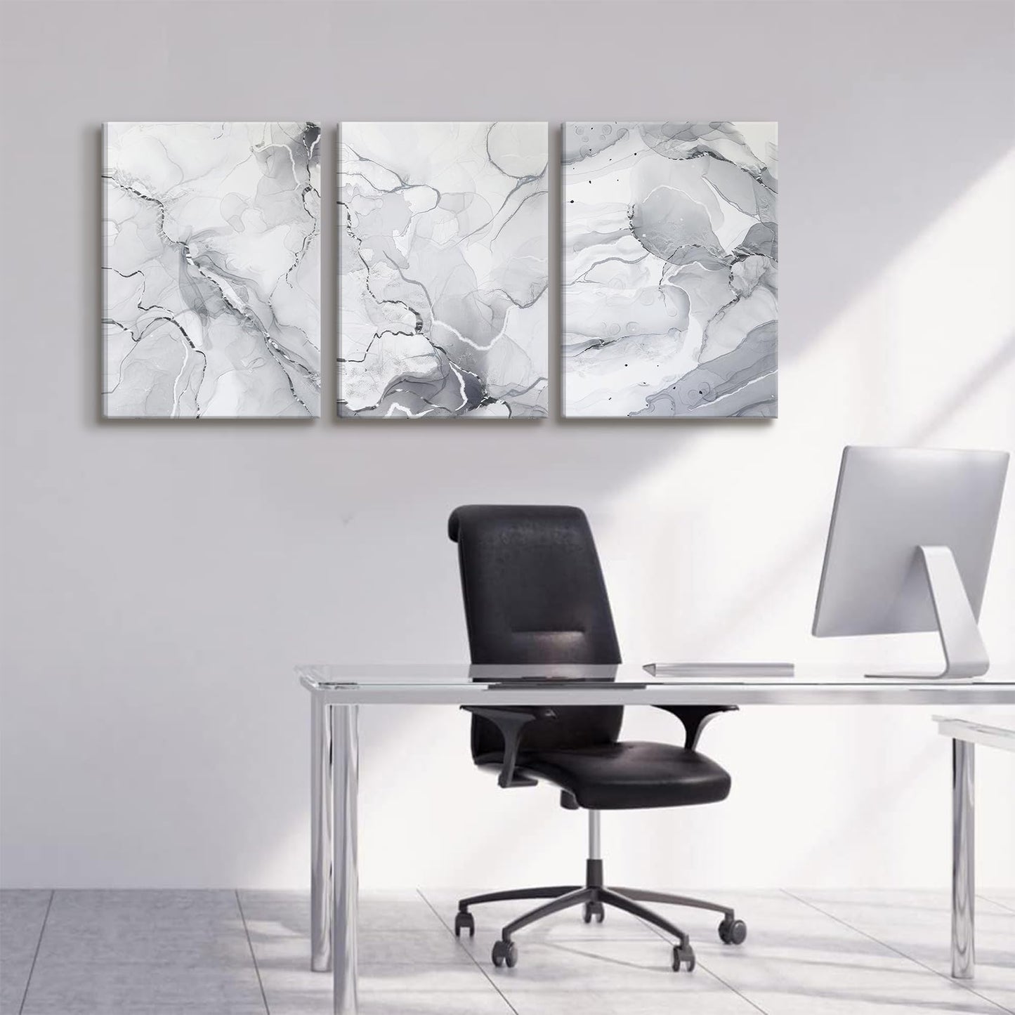 BJVJKSU Gray White Wall Art Modern Silver Abstract Marble Canvas Wall Art Vertical Paintings Prints Posters Wall Decor Pictures for Living Room Bedroom Office Home Wall Decoration(12x16in)