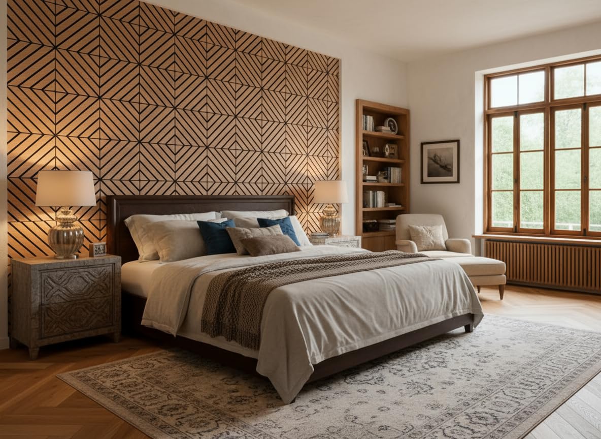WoveN SounD Artisan Acoustic Wall Panels, 16 Pack 12x12 Inch, PVC Wood Grain Carved Sound Proof Wall Decor, Self-Adhesive for Home, Studio, Office & Focus Zones, Twill Pattern, Teak
