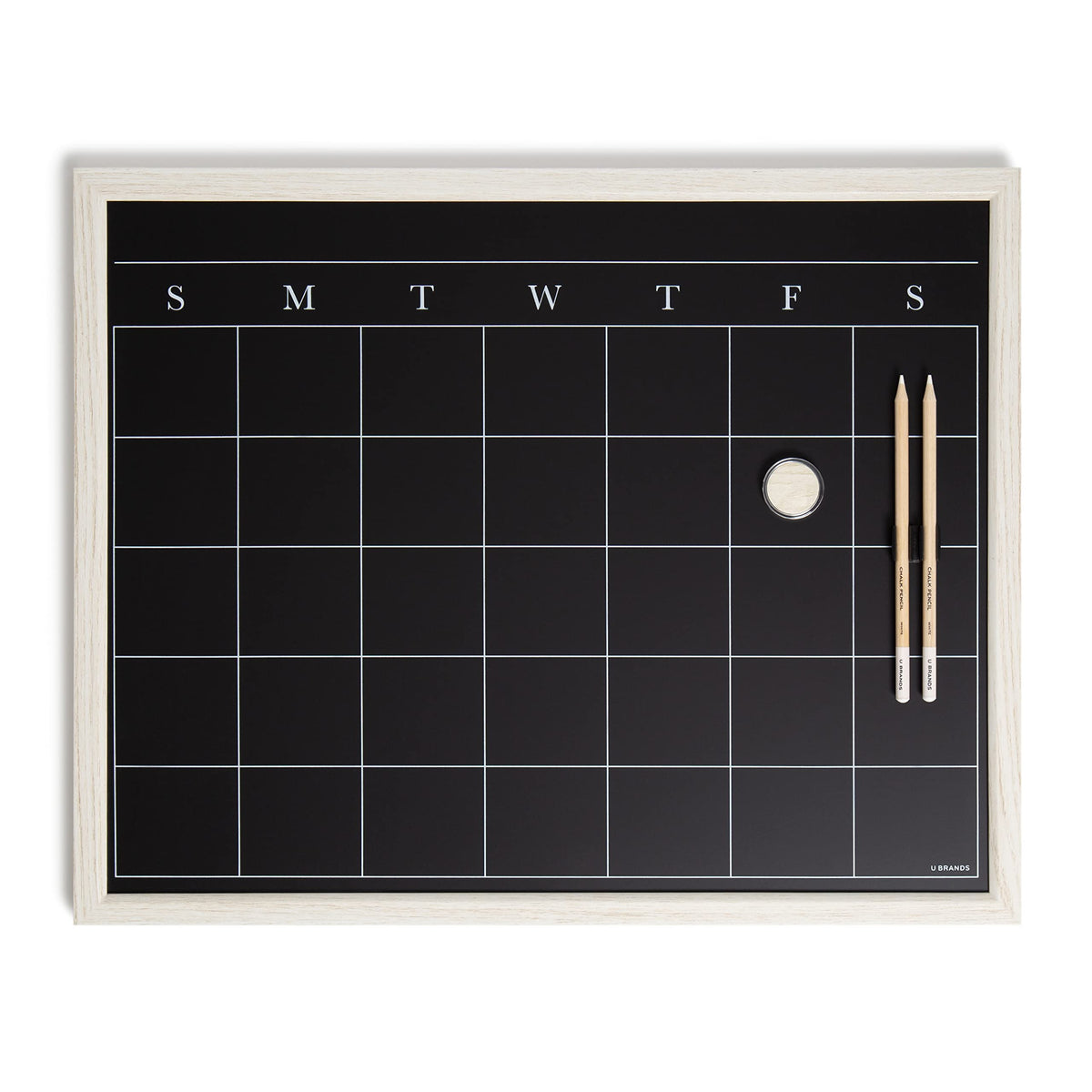 U Brands White Wash Frame Chalkboard Calendar White Board Set, Office Supplies, with Magnet, Chalk Pencils 16” x 20”, 4 Pieces