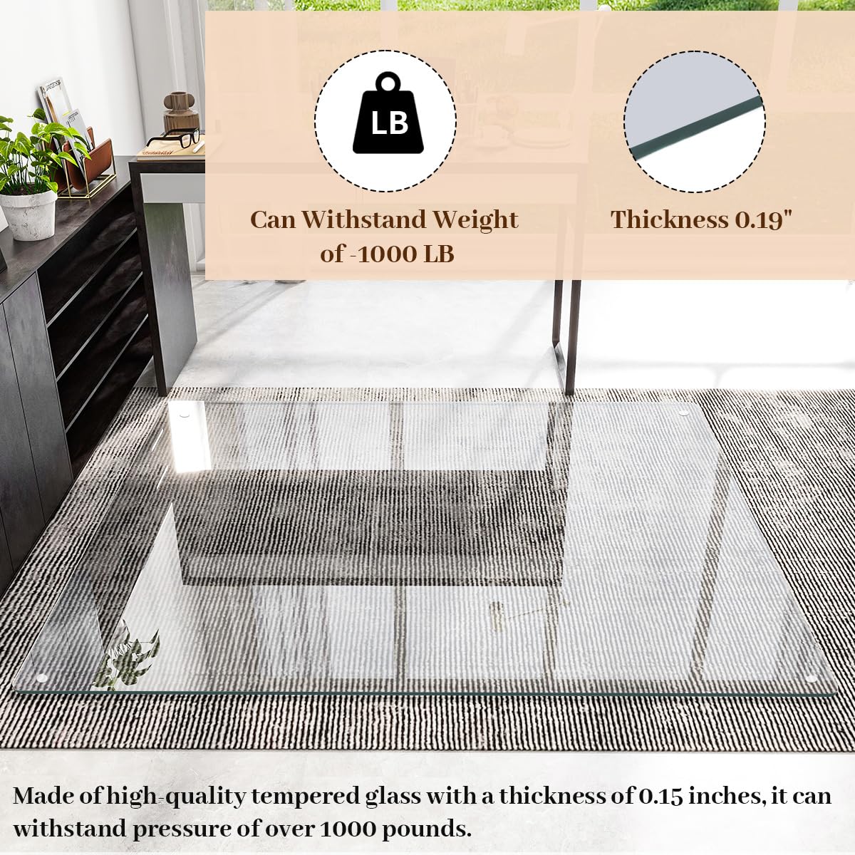 [Tempered Glass] 46" x 55" Glass Chair Mat, Heavy Duty Hard Floor Mat with Round Corner and Polished Edge, Office Chair Mat for Carpet Office Home Hardwood Floor Desk